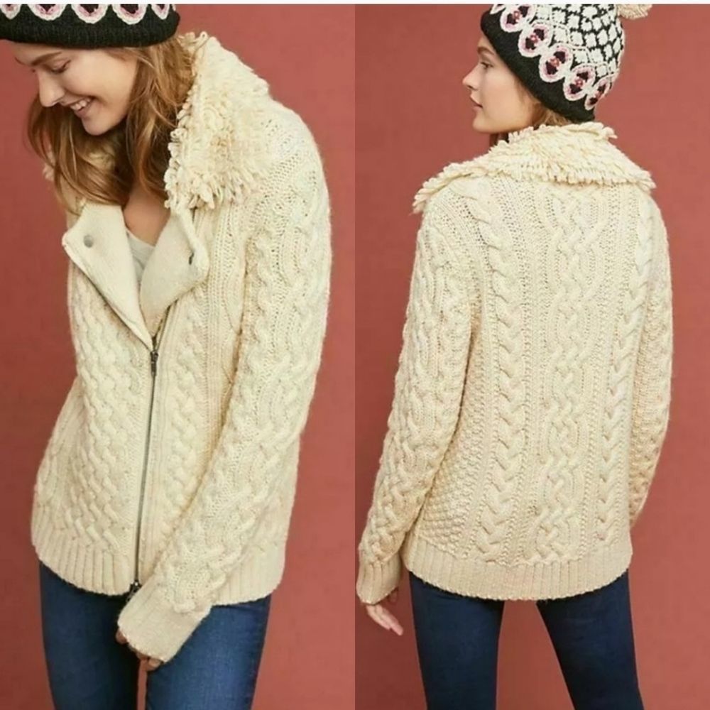 MOTH for Anthropologie Wool Cableknit Jacket.
